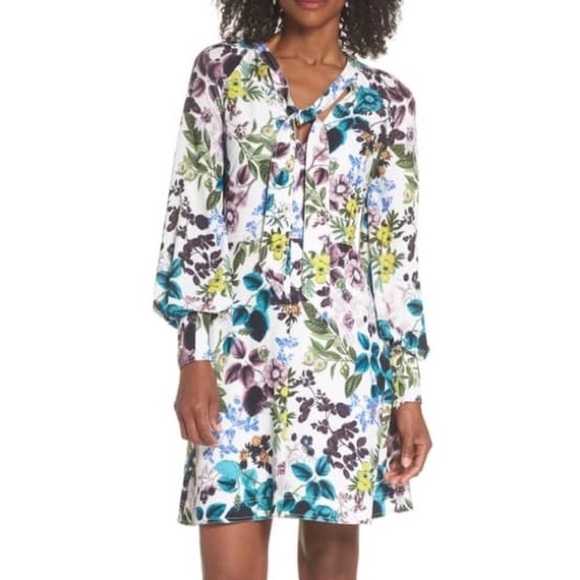 Eliza J Dresses & Skirts - NWT! Eliza J Ivy Pebbled Crepe Tie Neck Floral Dress Size 6